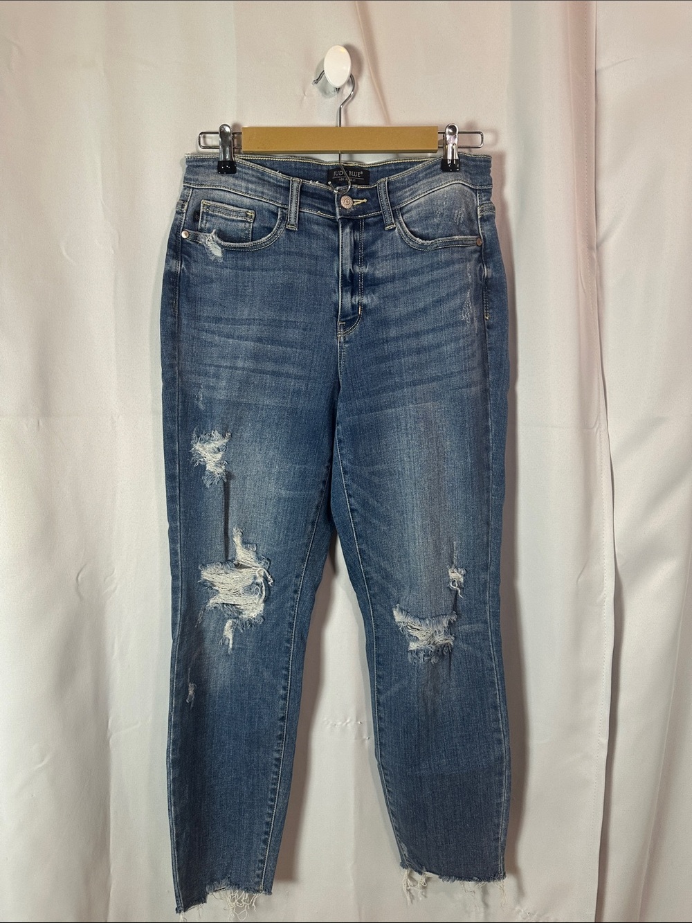 Judy Blue Women's Distressed Medium Blue Straight Leg Jeans - Size 5/27